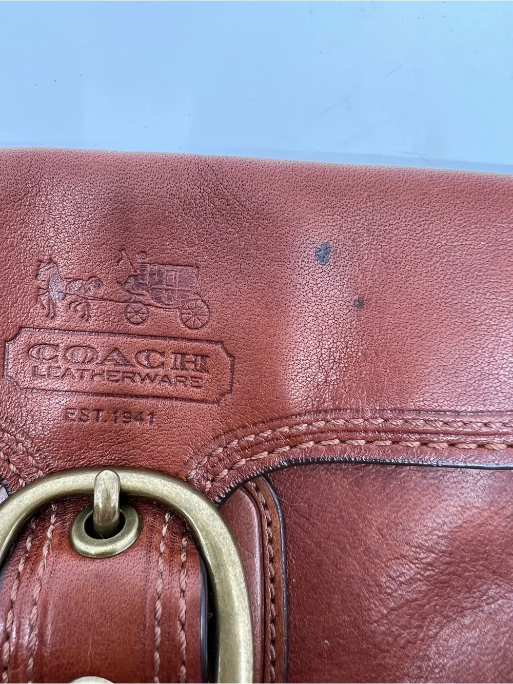 Vintage Coach Bleecker Whiskey Leather Wristlet Clutch Tattersall Lined